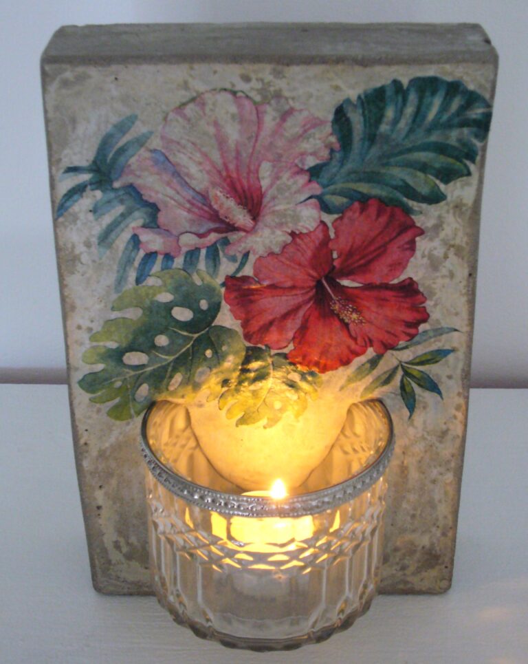 Beton Windlichtplatte Hibiskus_2